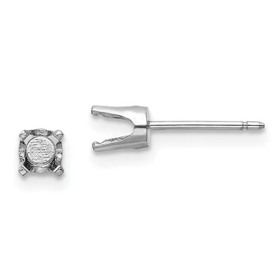 14K White Gold Round Stud Earring Mounting w/backs, 4 x 4mm