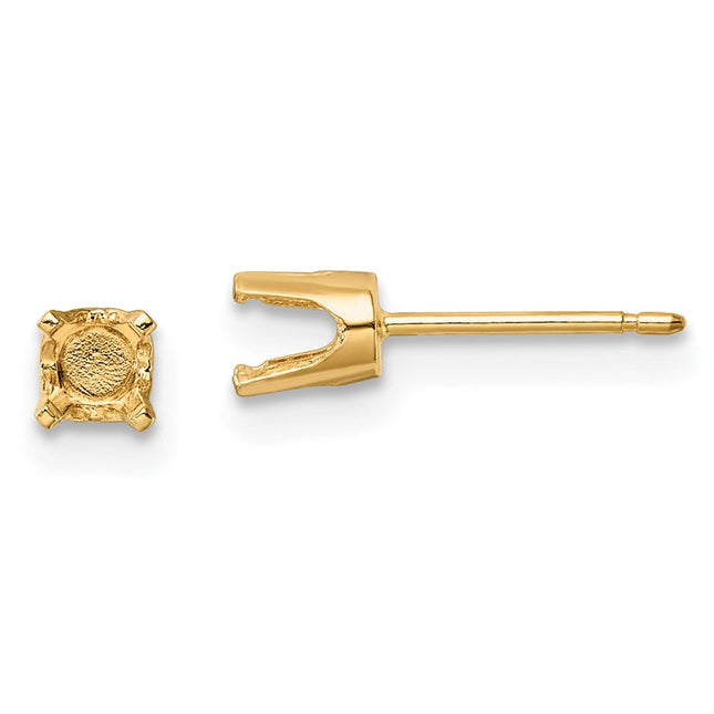 14k Round Stud Earring Mounting w/backs, 4 x 4mm