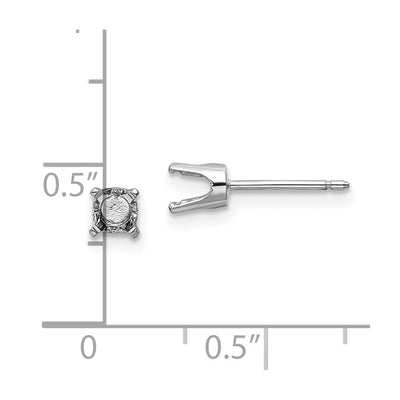 14K White Gold Round Stud Earring Mounting w/backs, 4.25 x 4.25mm