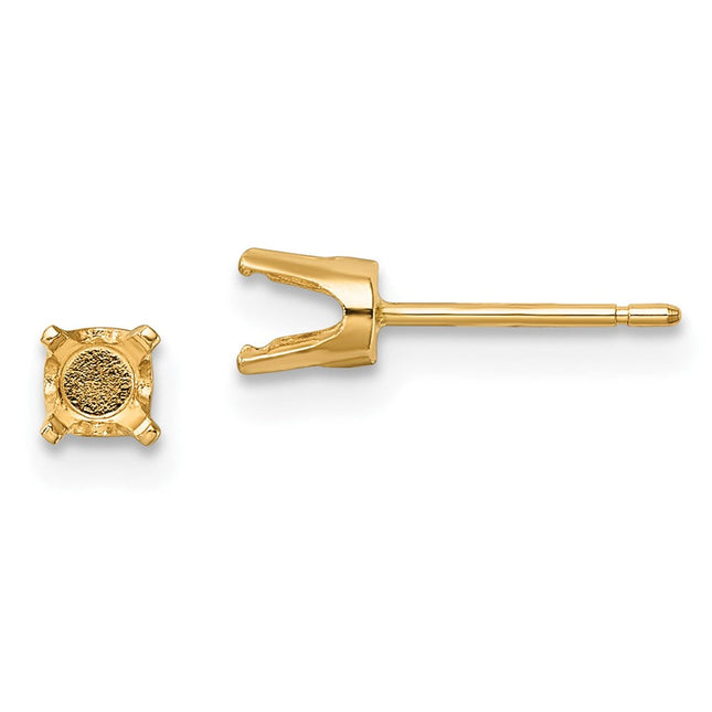 14k Round Stud Earring Mounting w/backs, 4.25 x 4.25mm