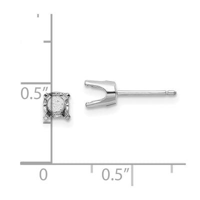 14K White Gold Round Stud Earring Mounting w/backs, 4.5 x 4.5mm