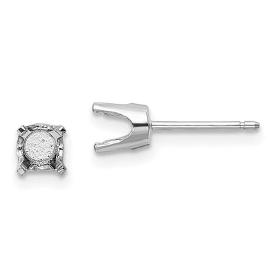 14K White Gold Round Stud Earring Mounting w/backs, 4.5 x 4.5mm