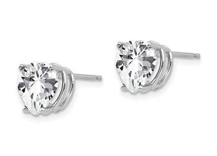 14K white gold cubic zirconia heart stud earrings, alternate view