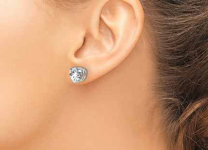 14K white gold cubic zirconia heart stud earrings, another view