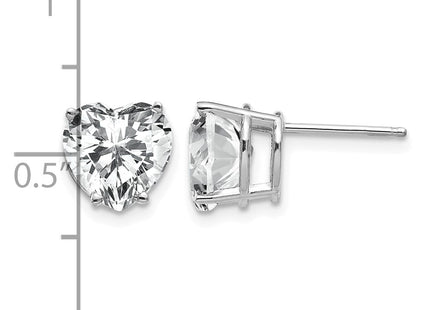 14K white gold cubic zirconia heart stud earrings, further view