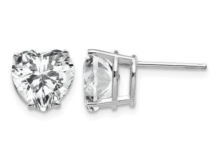 14K white gold cubic zirconia heart stud earrings