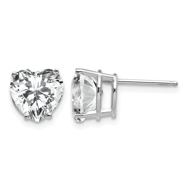 14k White Gold Cubic Zirconia Heart Stud Earrings, 8 x 8mm