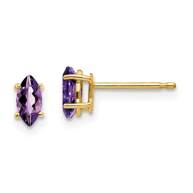 14k Marquise Amethyst earring, 6 x 3mm