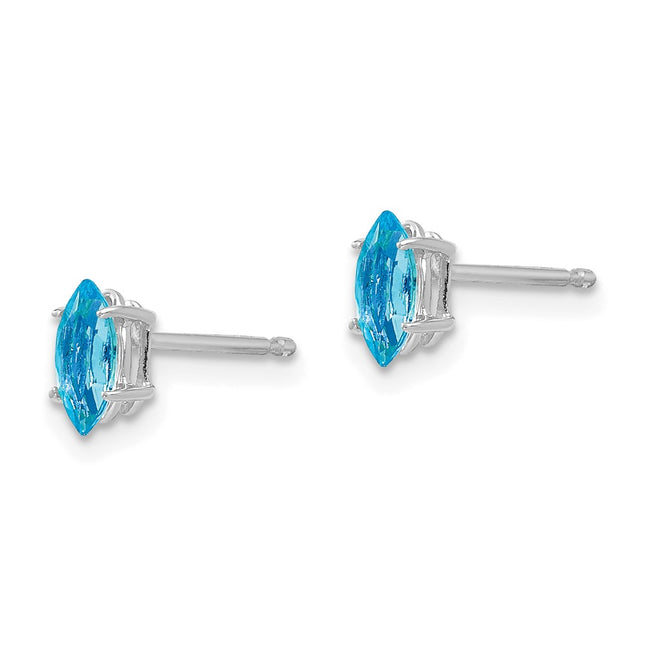 14k White Gold Marquise Blue Topaz earring, 7 x 3mm