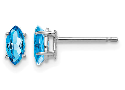 14k White Gold Marquise Blue Topaz earring, 7 x 3mm