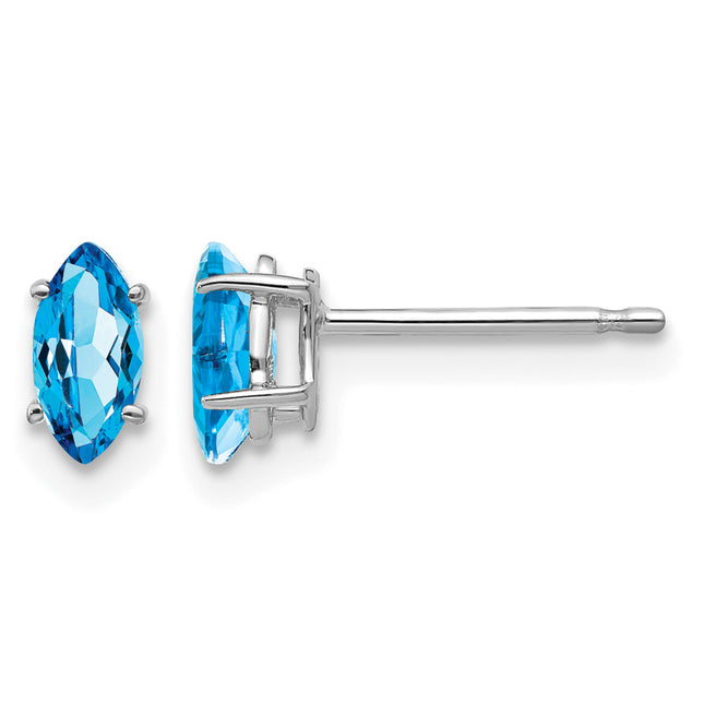 14k White Gold Marquise Blue Topaz earring, 7 x 3mm