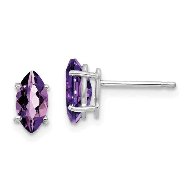 14k White Gold Amethyst Marquise Stud Earring, 9 x 4mm