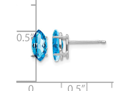 14K white gold blue topaz earrings, further view