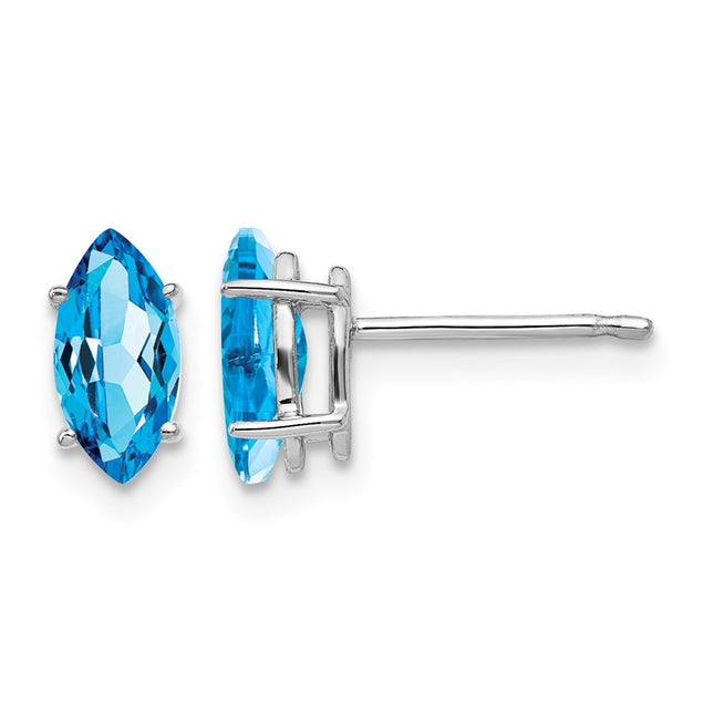 14k White Gold Marquise Blue Topaz earring, 9 x 4mm