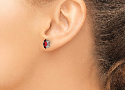 14K white gold garnet stud earrings, another view