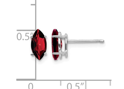 14K white gold garnet stud earrings, further view