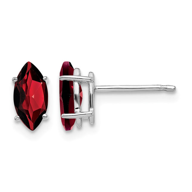 14k White Gold Garnet Marquise Stud Earring, 9 x 4mm