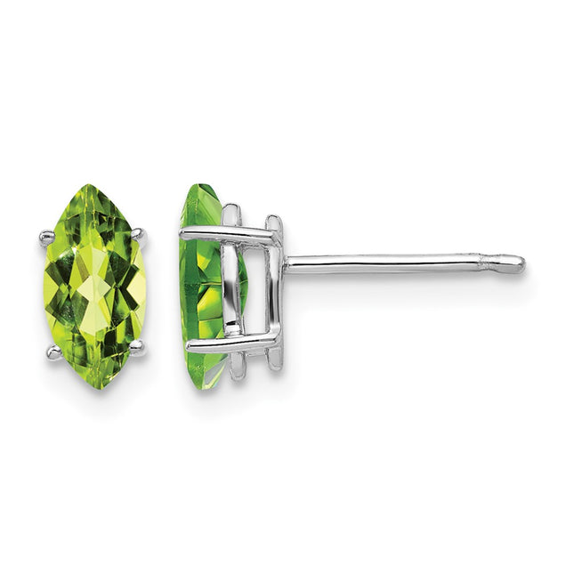14k White Gold Peridot Marquise Stud Earring, 9 x 4mm