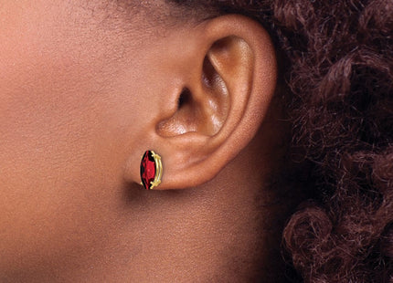 14K gold garnet stud earrings, another view