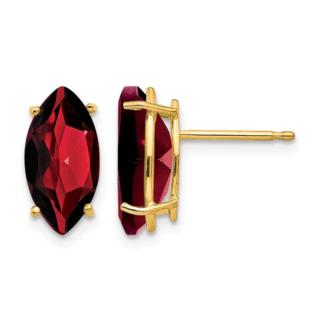14k Garnet Marquise Stud Earring, 10 x 5mm