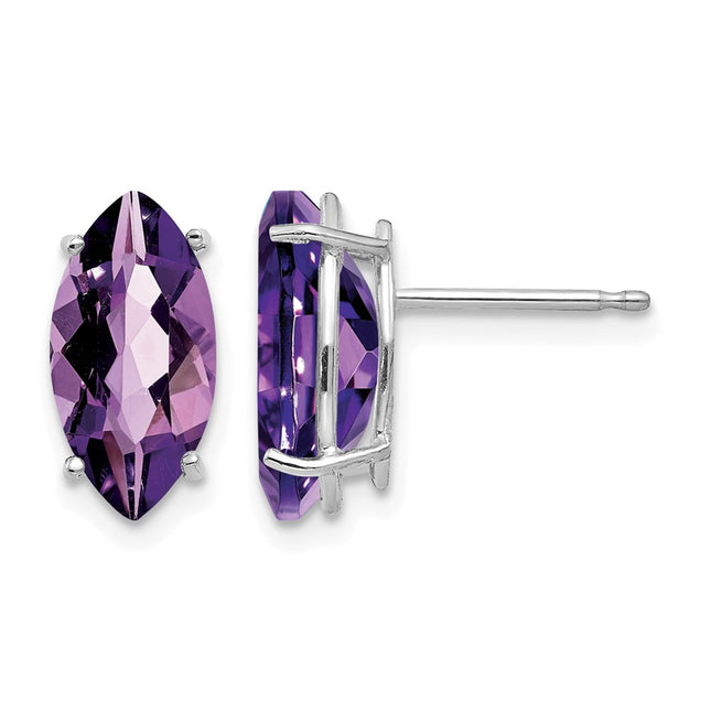 14k White Gold Amethyst Marquise Stud Earring, 11 x 5mm