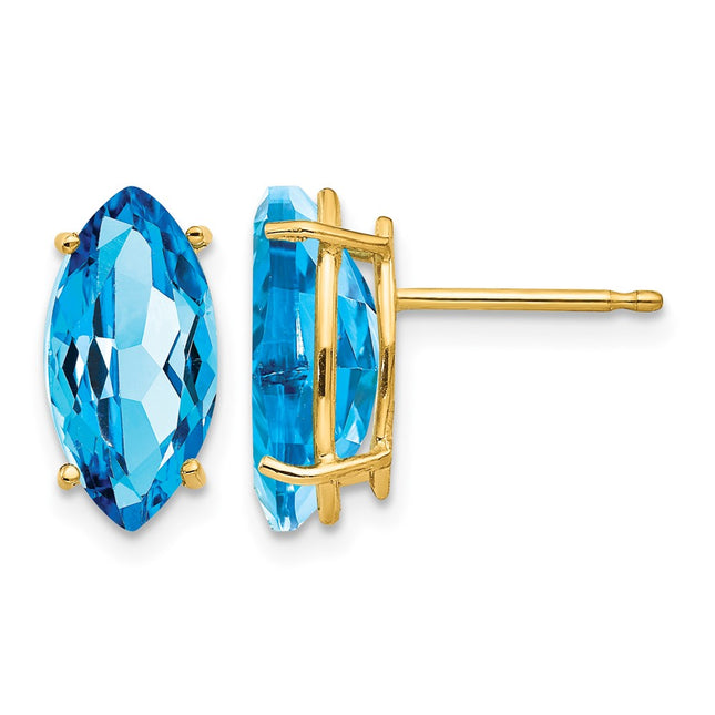 14k Marquise Blue Topaz earring, 12 x 6mm