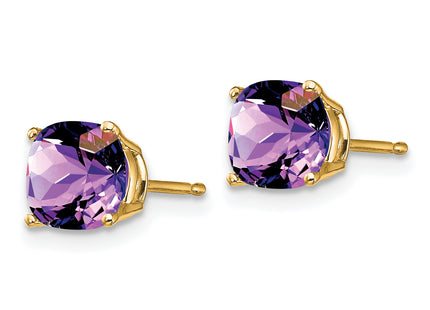 14k Cushion Amethyst Checker Earring