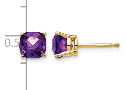 14k Cushion Amethyst Checker Earring
