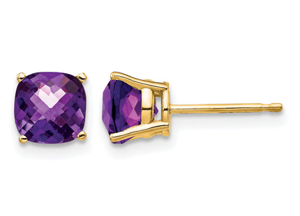 14k Cushion Amethyst Checker Earring