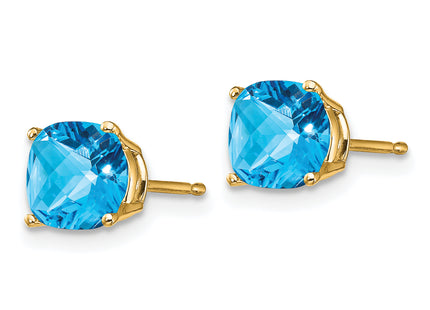 14k Cushion Blue Topaz Checker earring