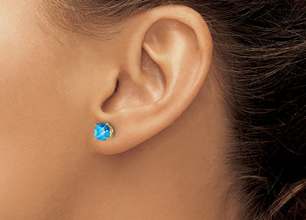 14k Cushion Blue Topaz Checker earring