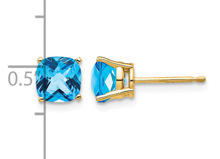 14k Cushion Blue Topaz Checker earring