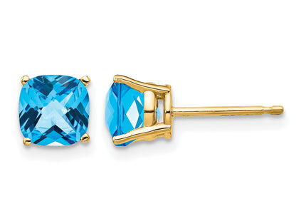 14k Cushion Blue Topaz Checker earring