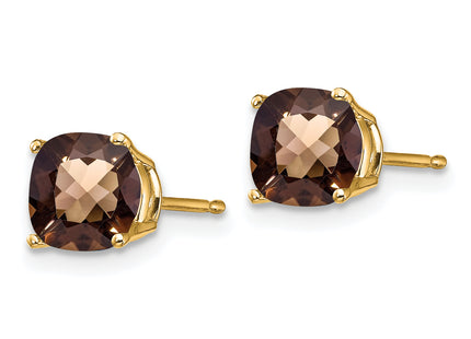 14k Cushion Checker-Cut Smoky Quartz Earring