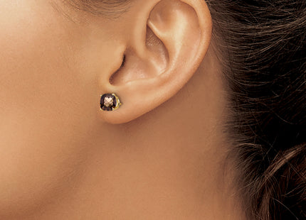 14k Cushion Checker-Cut Smoky Quartz Earring