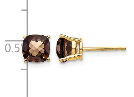 14k Cushion Checker-Cut Smoky Quartz Earring