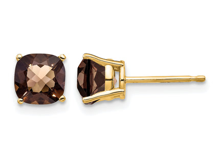 14k Cushion Checker-Cut Smoky Quartz Earring