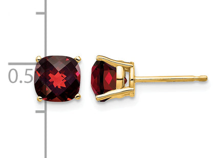 14k Cushion Garnet Checker Earring