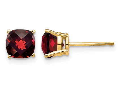 14k Cushion Garnet Checker Earring