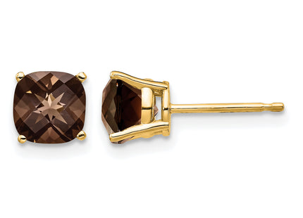 14k Cushion Smoky Quartz Earring