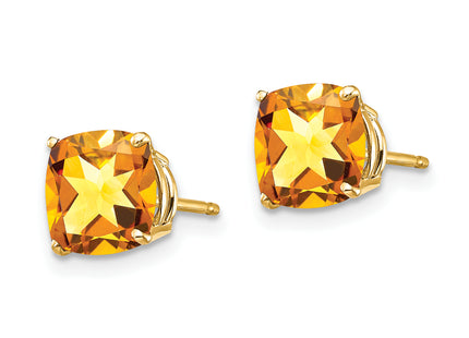 14k Cushion Citrine Checker earring, 8 x 8mm