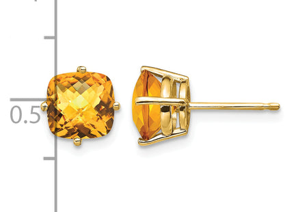 14k Cushion Citrine Checker earring, 8 x 8mm