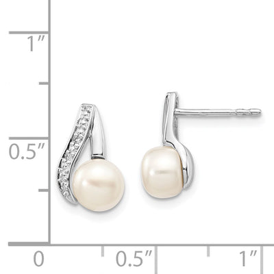 14K White Gold Button FWC Pearl . Diamond Post Earrings