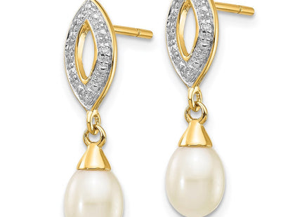 14k White Teardrop FWC Pearl . Diamond Dangle Earrings (Style XE2496AA)
