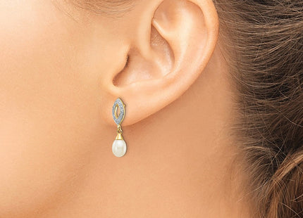 14k White Teardrop FWC Pearl . Diamond Dangle Earrings (Style XE2496AA)