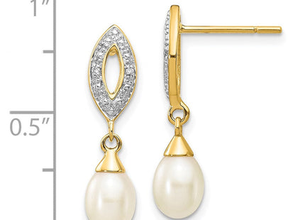 14k White Teardrop FWC Pearl . Diamond Dangle Earrings (Style XE2496AA)