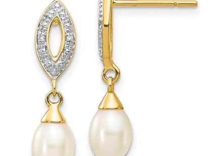 14k White Teardrop FWC Pearl . Diamond Dangle Earrings (Style XE2496AA)