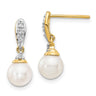 14k 6- White Round FWC Pearl . Diamond Dangle Earrings