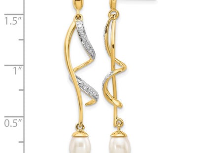 14K white gold diamond teardrop drop earrings, further view