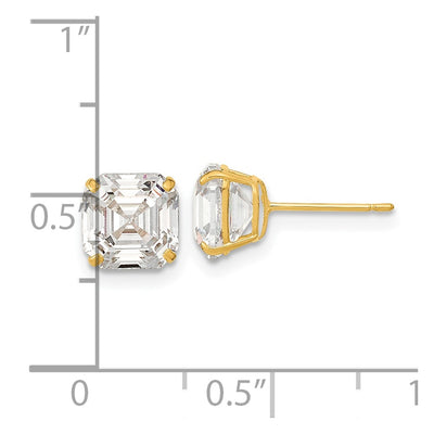 14K Polished 7x7 Asscher Cut CZ Studs Post Earrings
